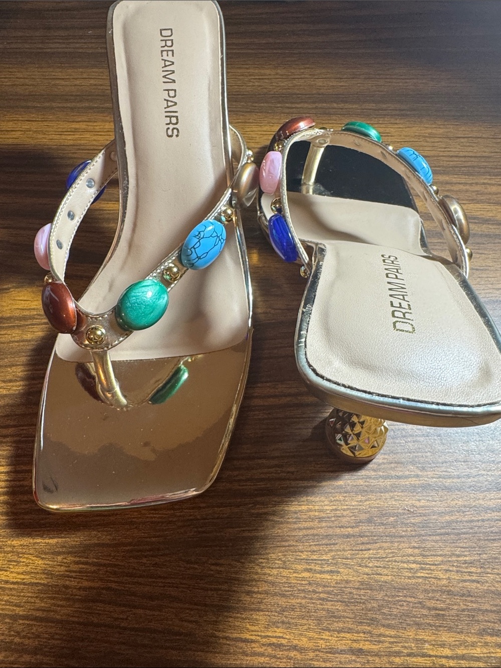 Dream Pairs Gold Slip-On Beaded Mules with Multicolor Stones - Picture 4 of 4
